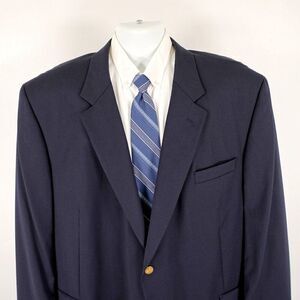 Jospeh & Feiss International Worsted Wool Blue 2 Gold Button Blazer 52R Portly